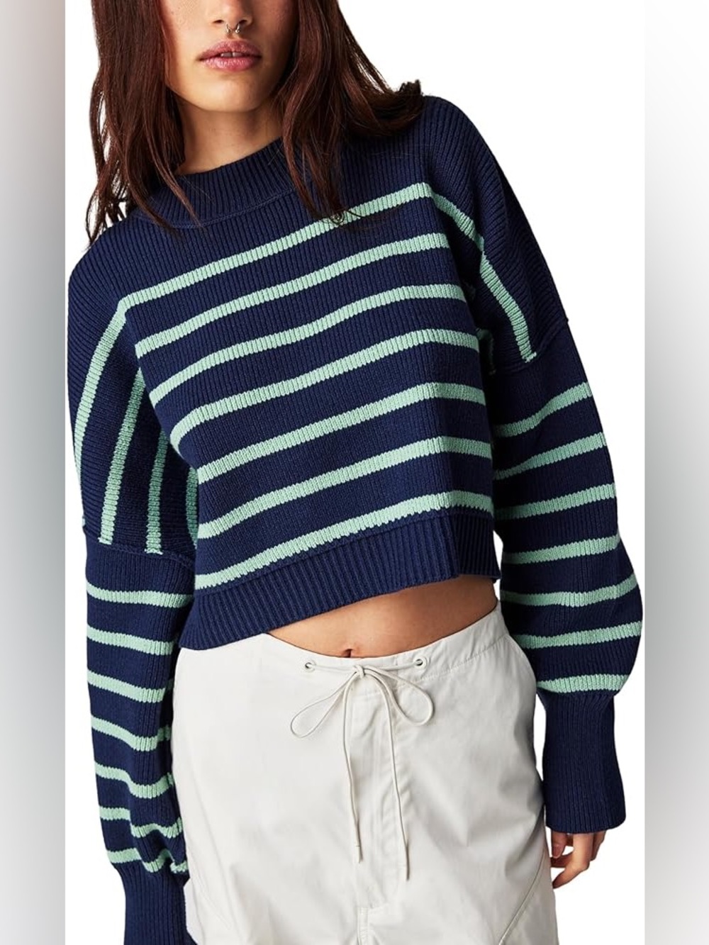 Free People Cropped Striped Easy Street Sweater